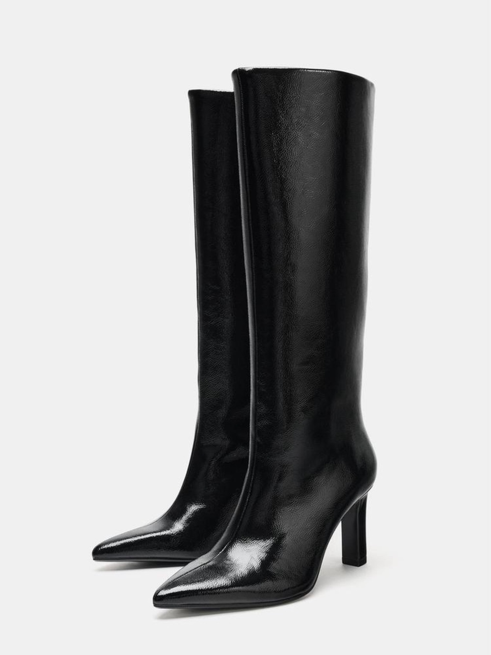 Zara Black Over-the-Knee Pointed Toe Block Heel Boots